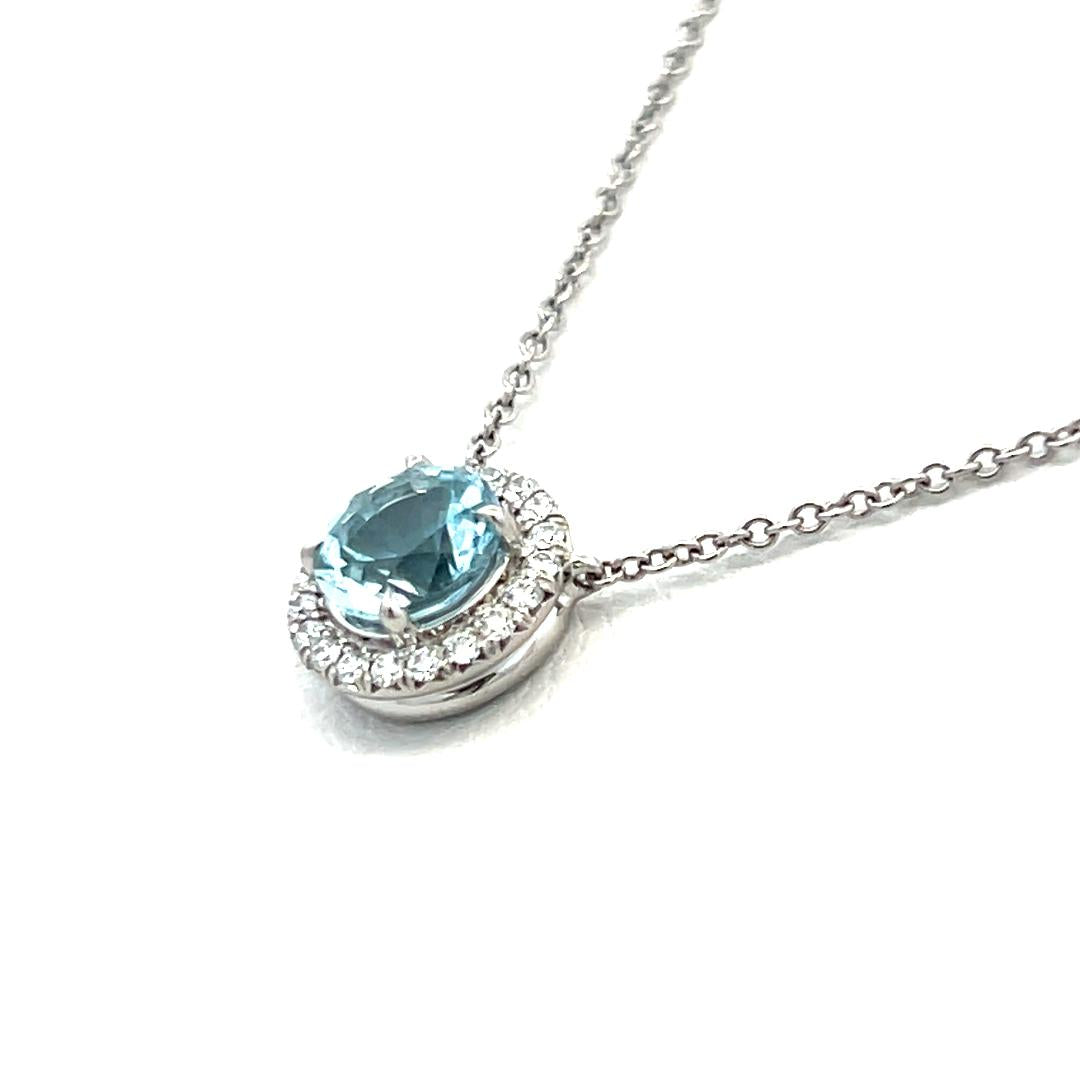 Tiffany & Co 0.50 Carat Aquamarine 0.11 Carat Diamond Platinum Pendant Necklace
