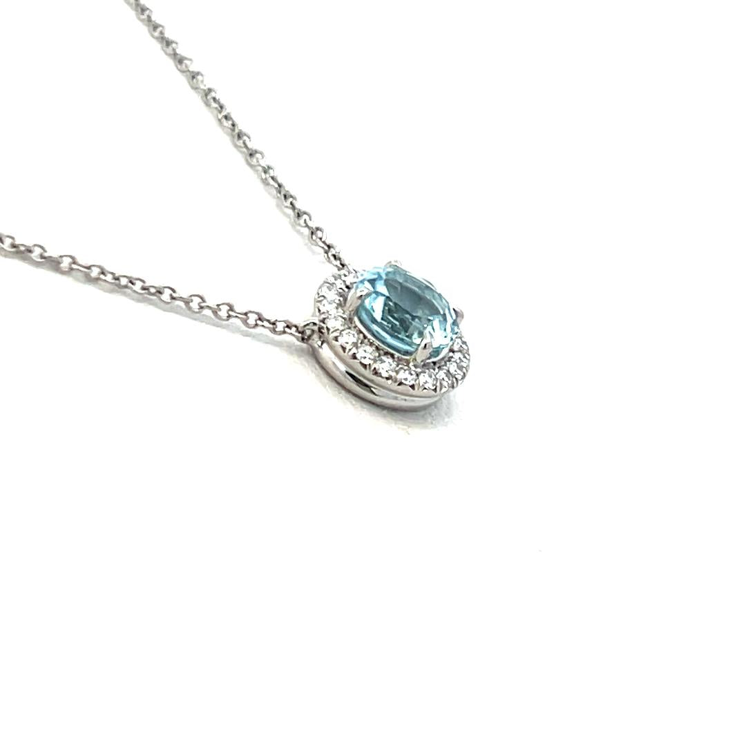 Tiffany & Co 0.50 Carat Aquamarine 0.11 Carat Diamond Platinum Pendant Necklace