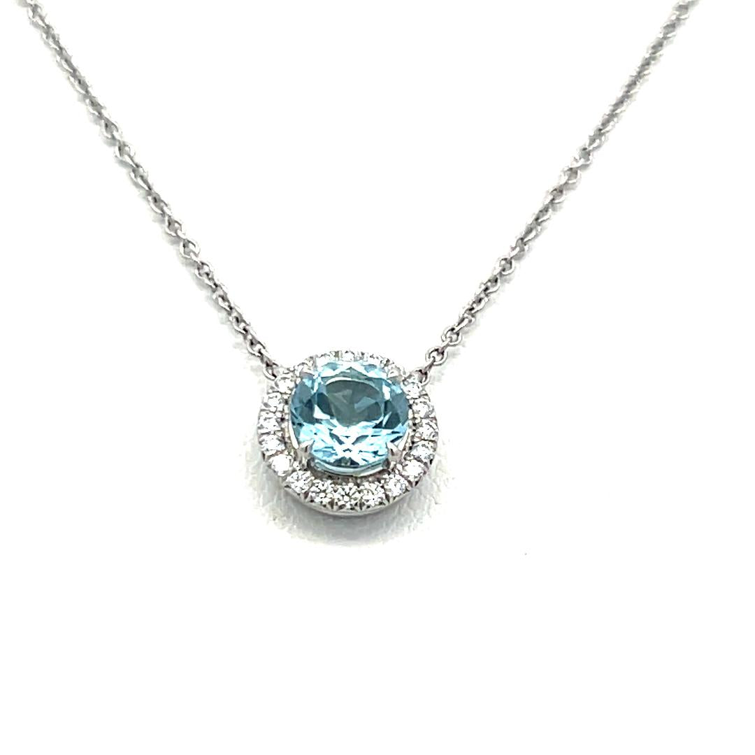 Tiffany & Co 0.50 Carat Aquamarine 0.11 Carat Diamond Platinum Pendant Necklace