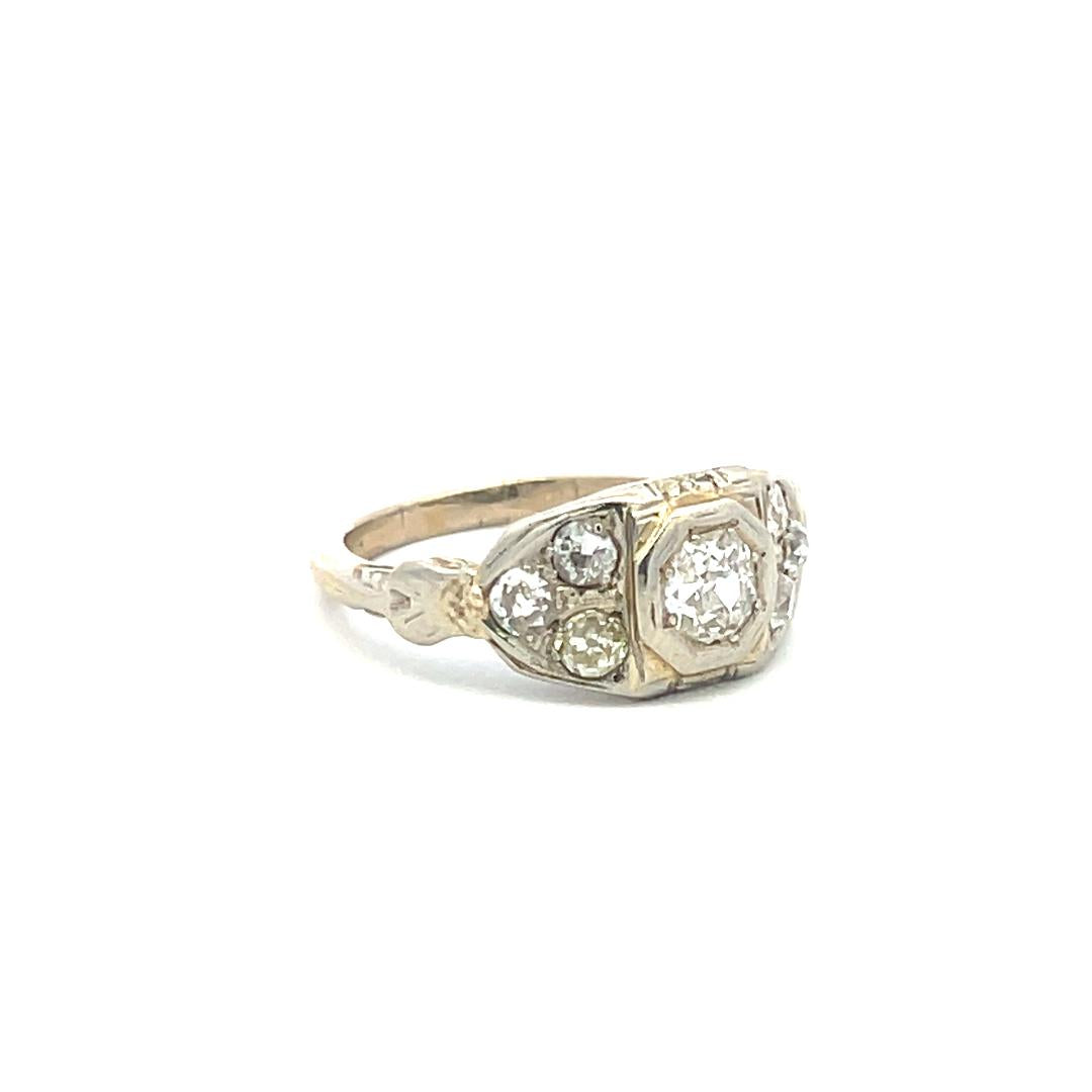 0.78 Carat Old European Cut I-J I1 Diamond 18 Karat White Gold Art Deco Ring