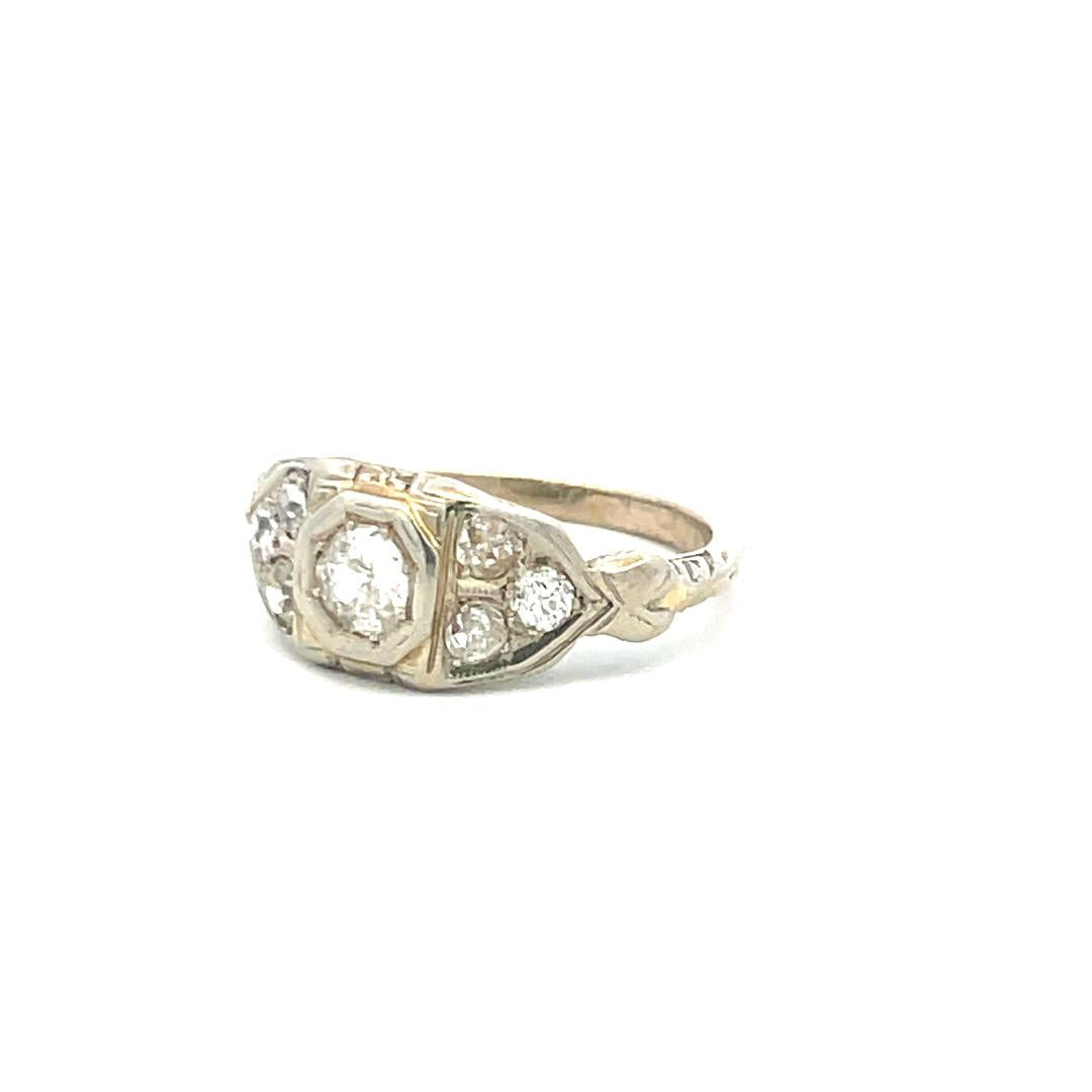 0.78 Carat Old European Cut I-J I1 Diamond 18 Karat White Gold Art Deco Ring