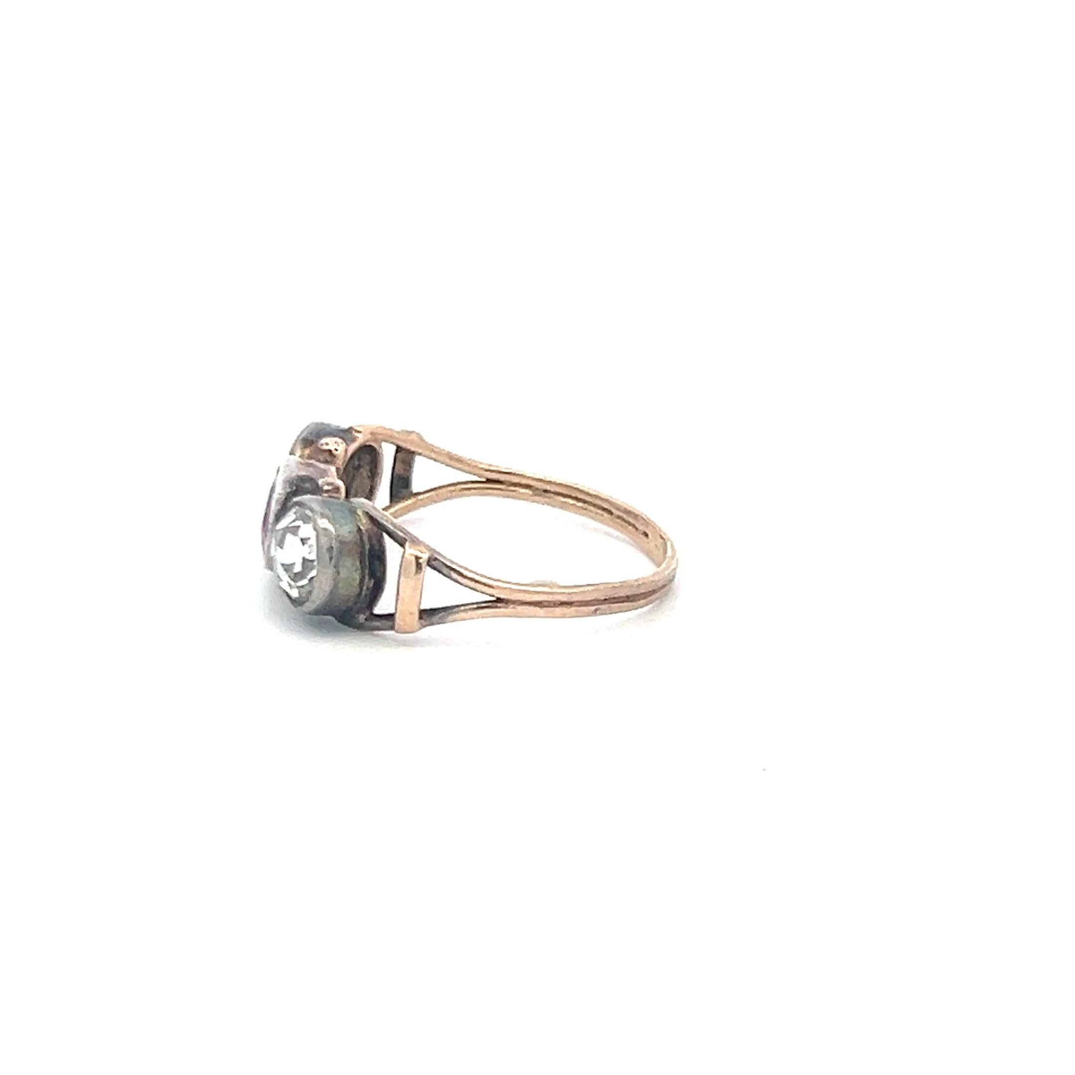 1.30 Carat Rose Cut Diamond 0.70 Carat Amethysts 14K Rose Gold Three-Stone Ring