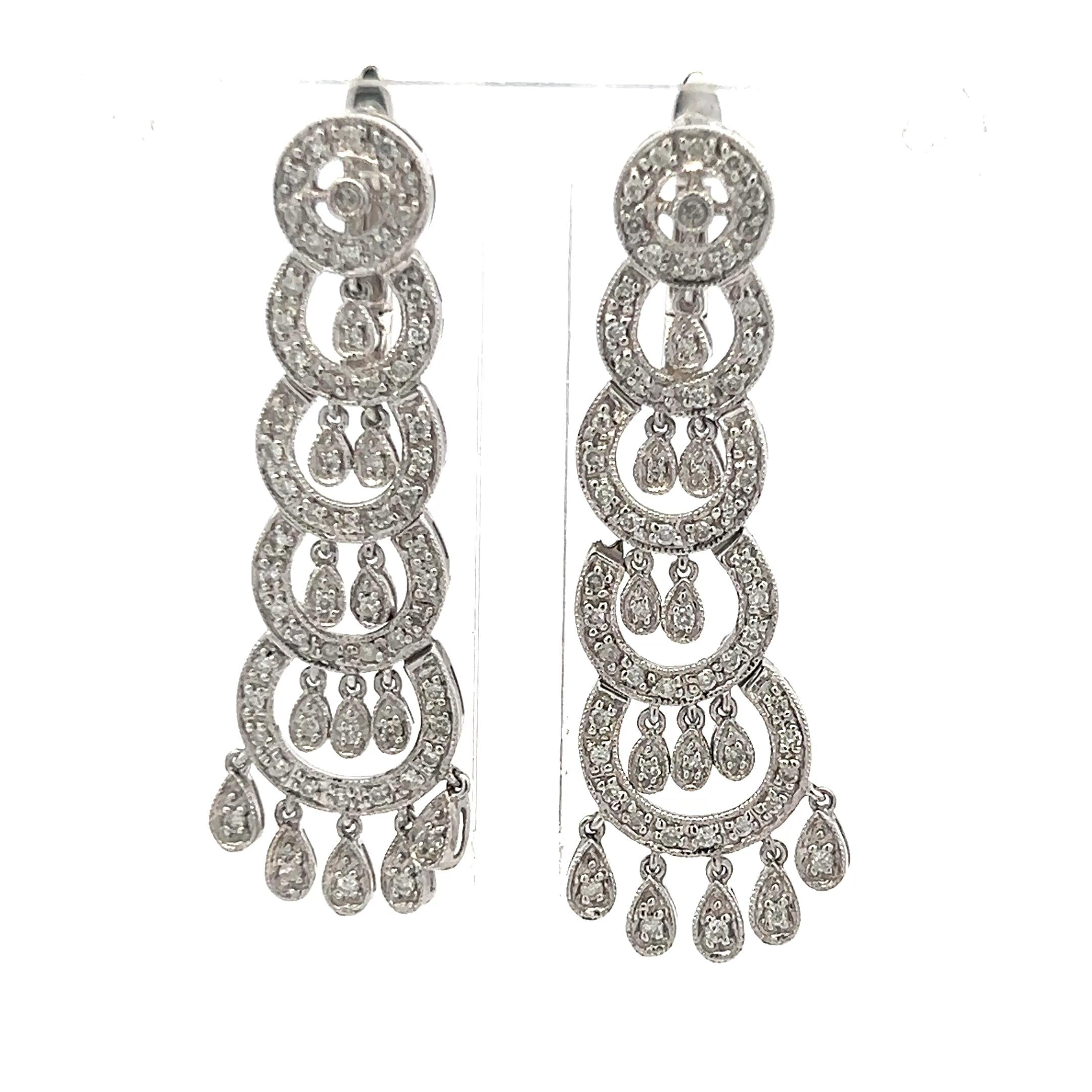 0.50 Carat Round Brilliant H SI Diamond 14 Karat White Gold Dangling Earrings