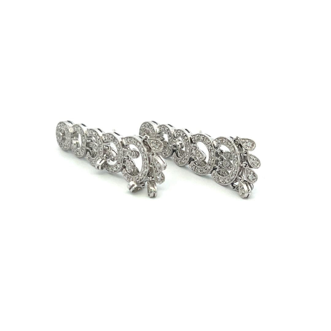 0.50 Carat Round Brilliant H SI Diamond 14 Karat White Gold Dangling Earrings