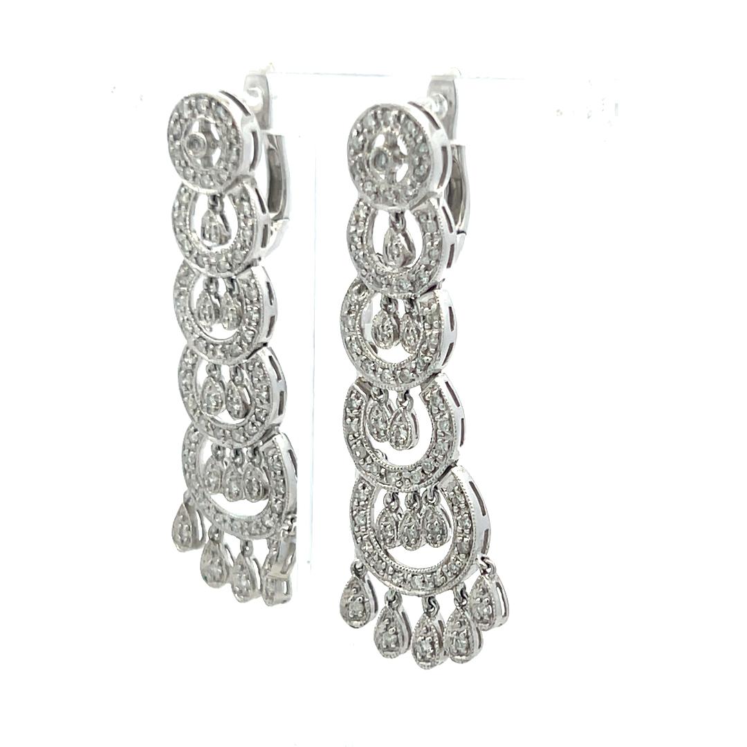 0.50 Carat Round Brilliant H SI Diamond 14 Karat White Gold Dangling Earrings