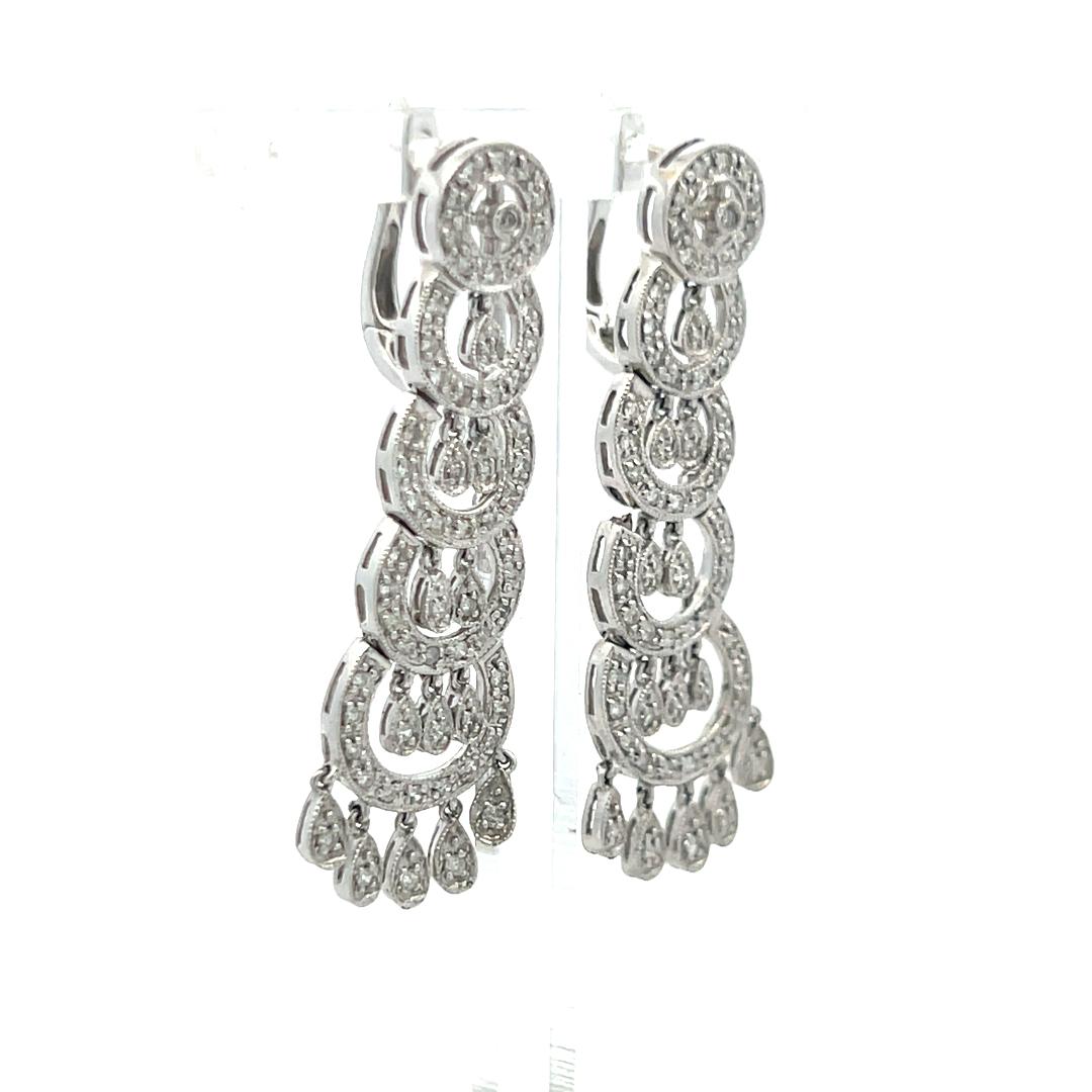 0.50 Carat Round Brilliant H SI Diamond 14 Karat White Gold Dangling Earrings