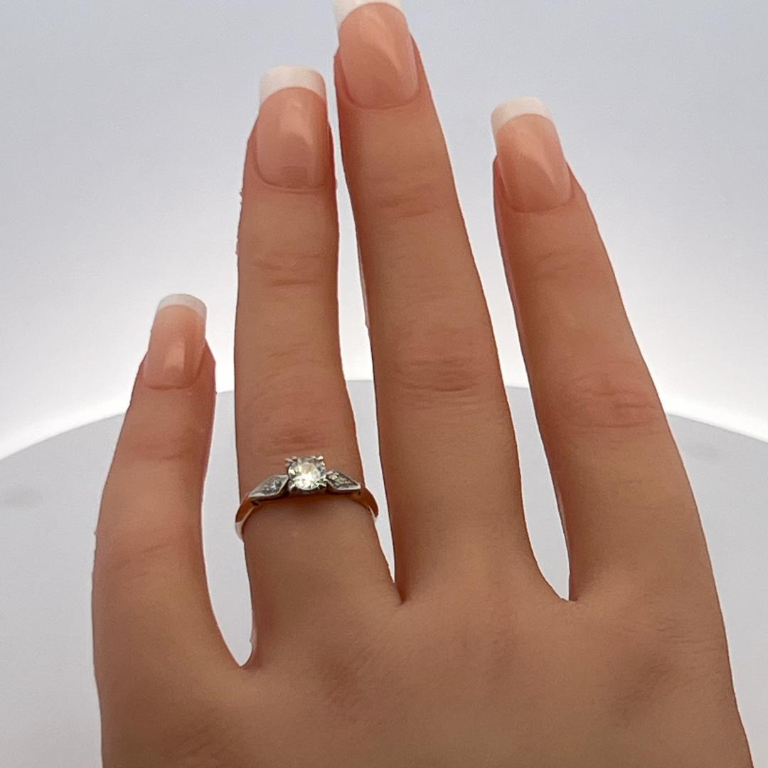 0.42 Carat Old European Cut H SI1 Diamond 14 Karat Two Tone Gold Engagement Ring