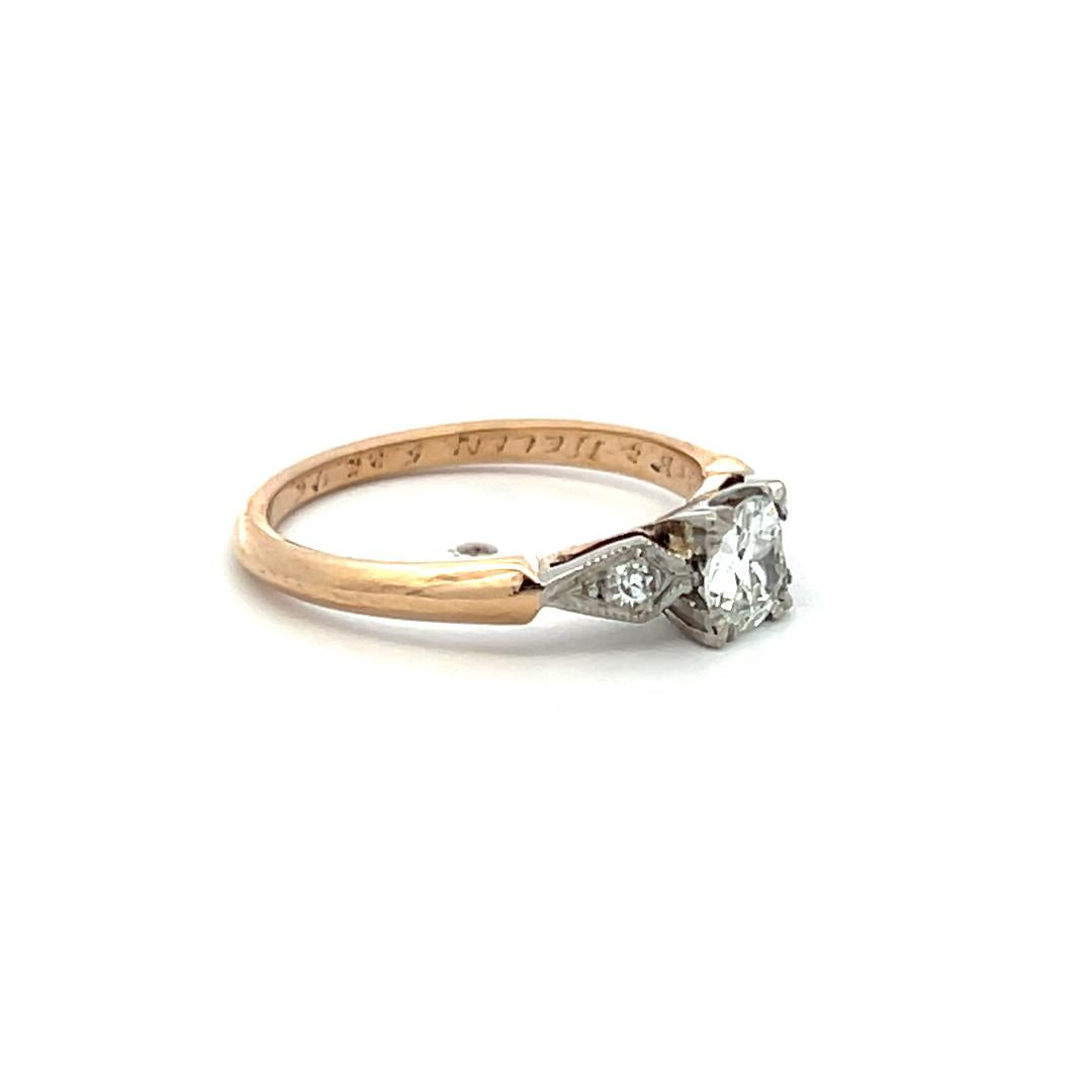 0.42 Carat Old European Cut H SI1 Diamond 14 Karat Two Tone Gold Engagement Ring