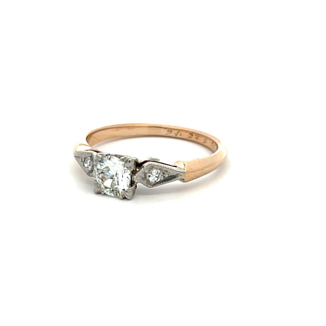 0.42 Carat Old European Cut H SI1 Diamond 14 Karat Two Tone Gold Engagement Ring