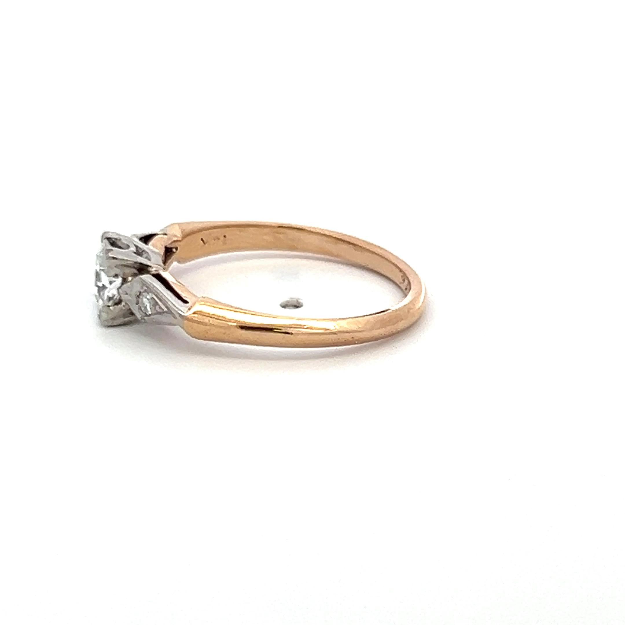 0.42 Carat Old European Cut H SI1 Diamond 14 Karat Two Tone Gold Engagement Ring