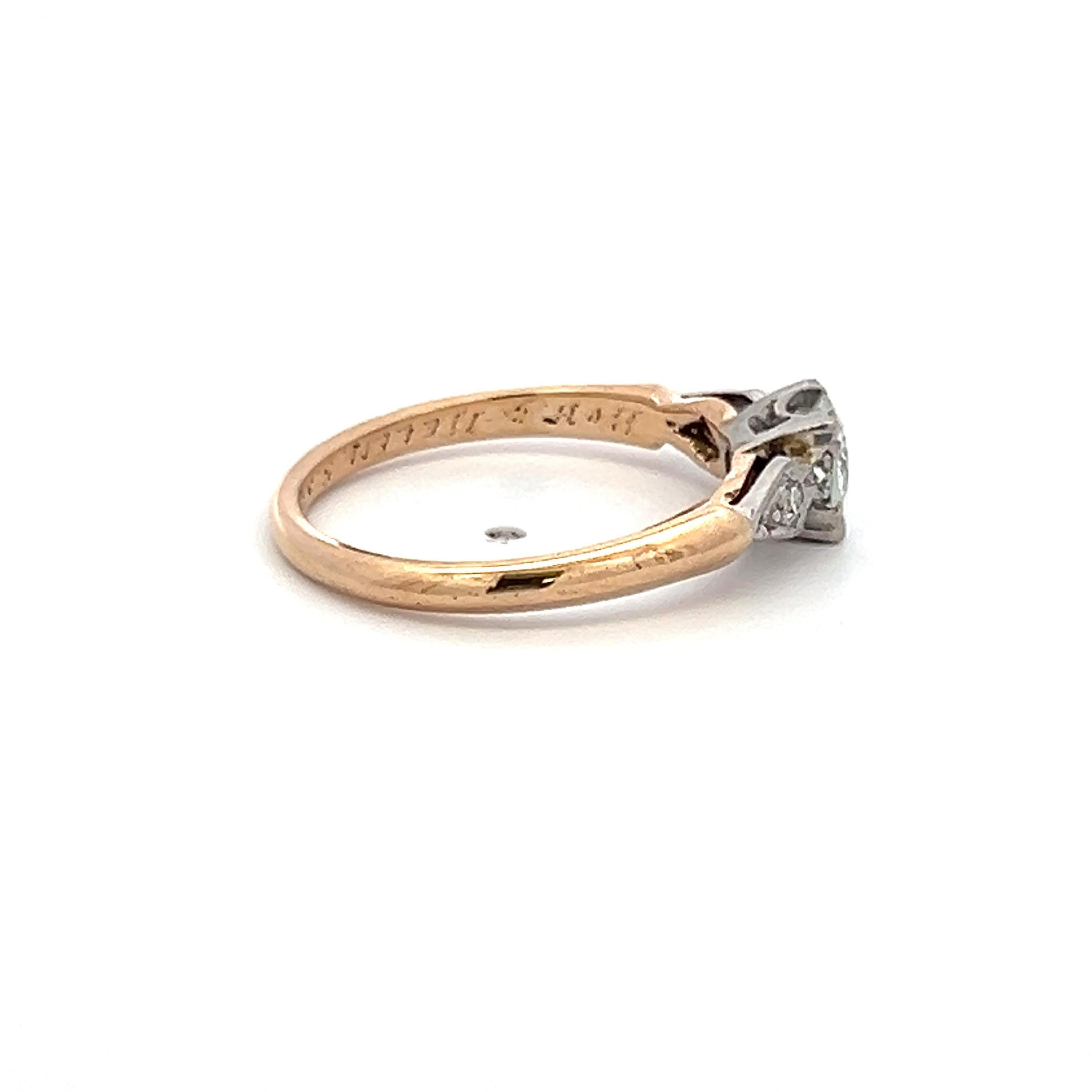 0.42 Carat Old European Cut H SI1 Diamond 14 Karat Two Tone Gold Engagement Ring