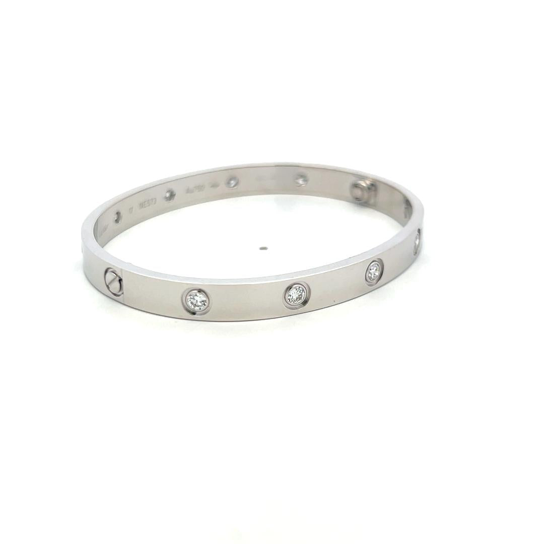 Cartier 0.96 Carat Round Diamond 18K White Gold Love Bracelet Size 17 with Cert