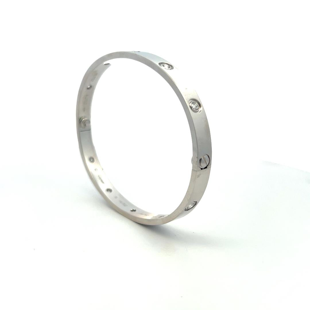Cartier 0.96 Carat Round Diamond 18 Karat White Gold Love Bracelet Size 19