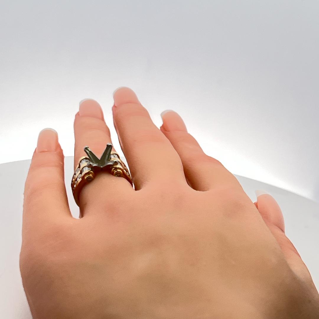 1.52 Carat Round and Baguette Shape Diamond 14K Yellow Gold Semi Mount Ring