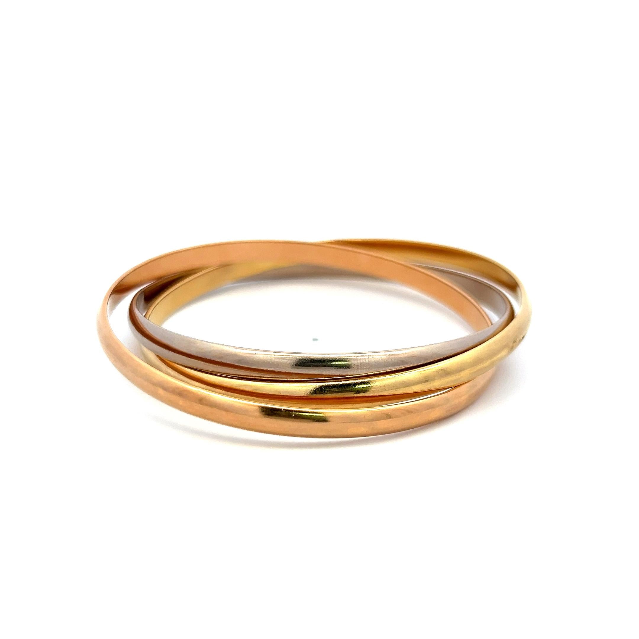 Cartier 18 Karat Tri Color Gold Bangle Trinity Bracelet 4.4 MM Size 7