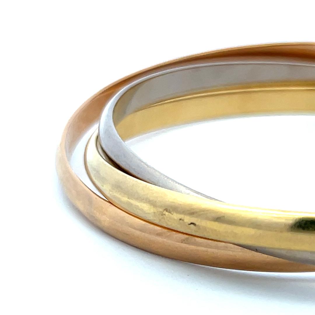 Cartier 18 Karat Tri Color Gold Bangle Trinity Bracelet 4.4 MM Size 7