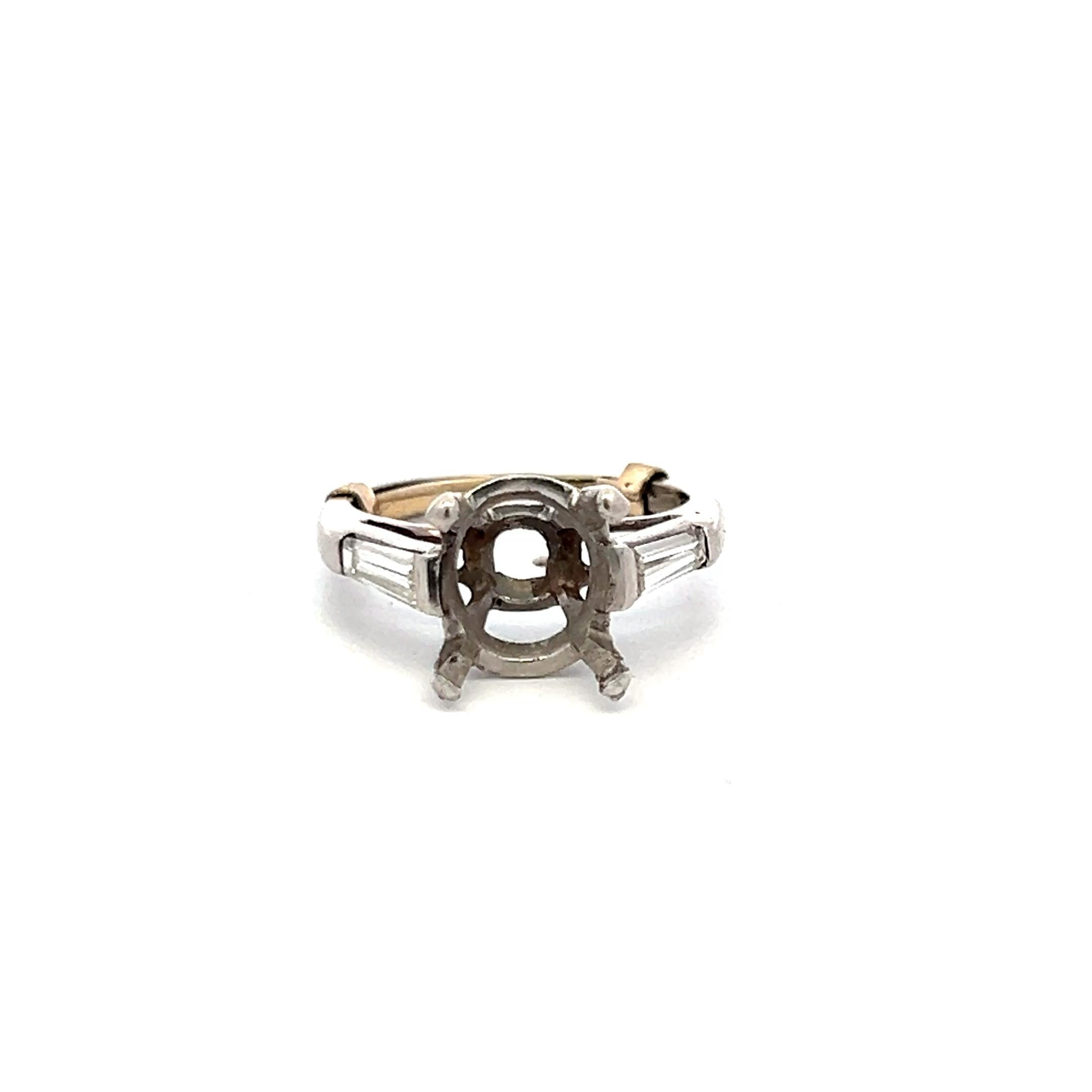 0.30 Carat Tapered Baguette Shape G VS Diamond Platinum Semi Mount Ring