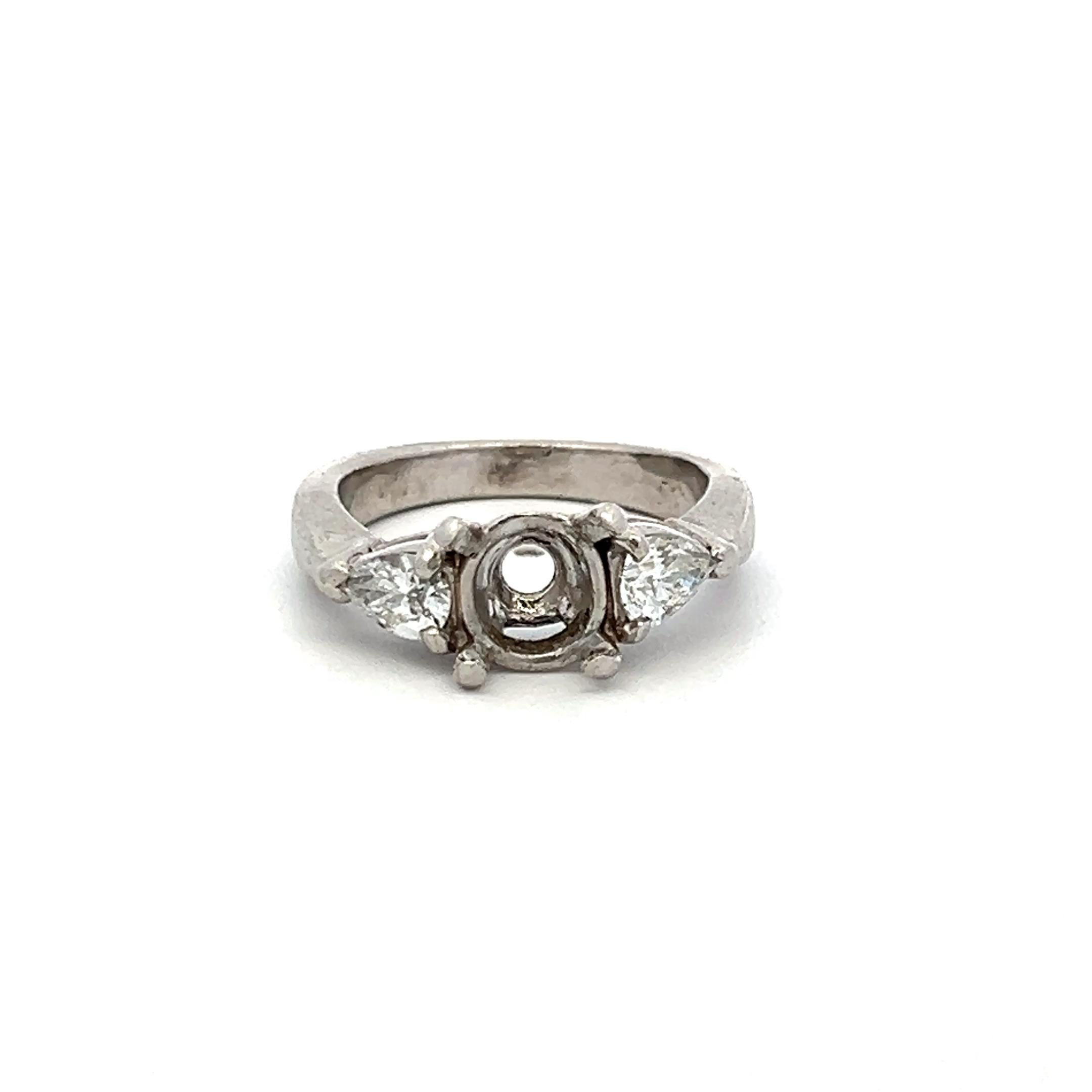 1.50 Carat Pear Shape F SI Diamond Platinum Semi Mount Ring