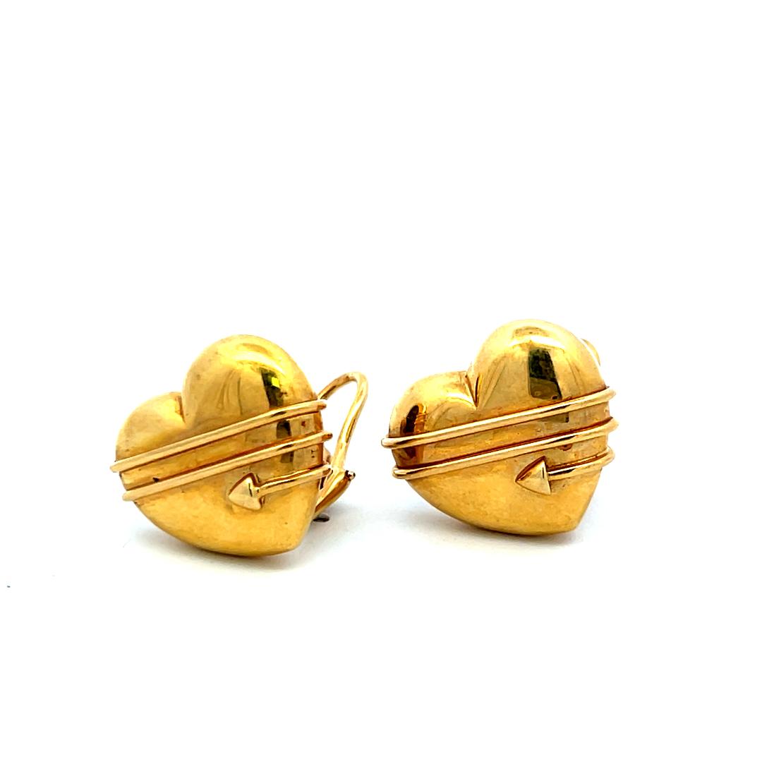 Tiffany & Co Cupid Arrow Heart 18 Karat Yellow Gold Clip On Earrings