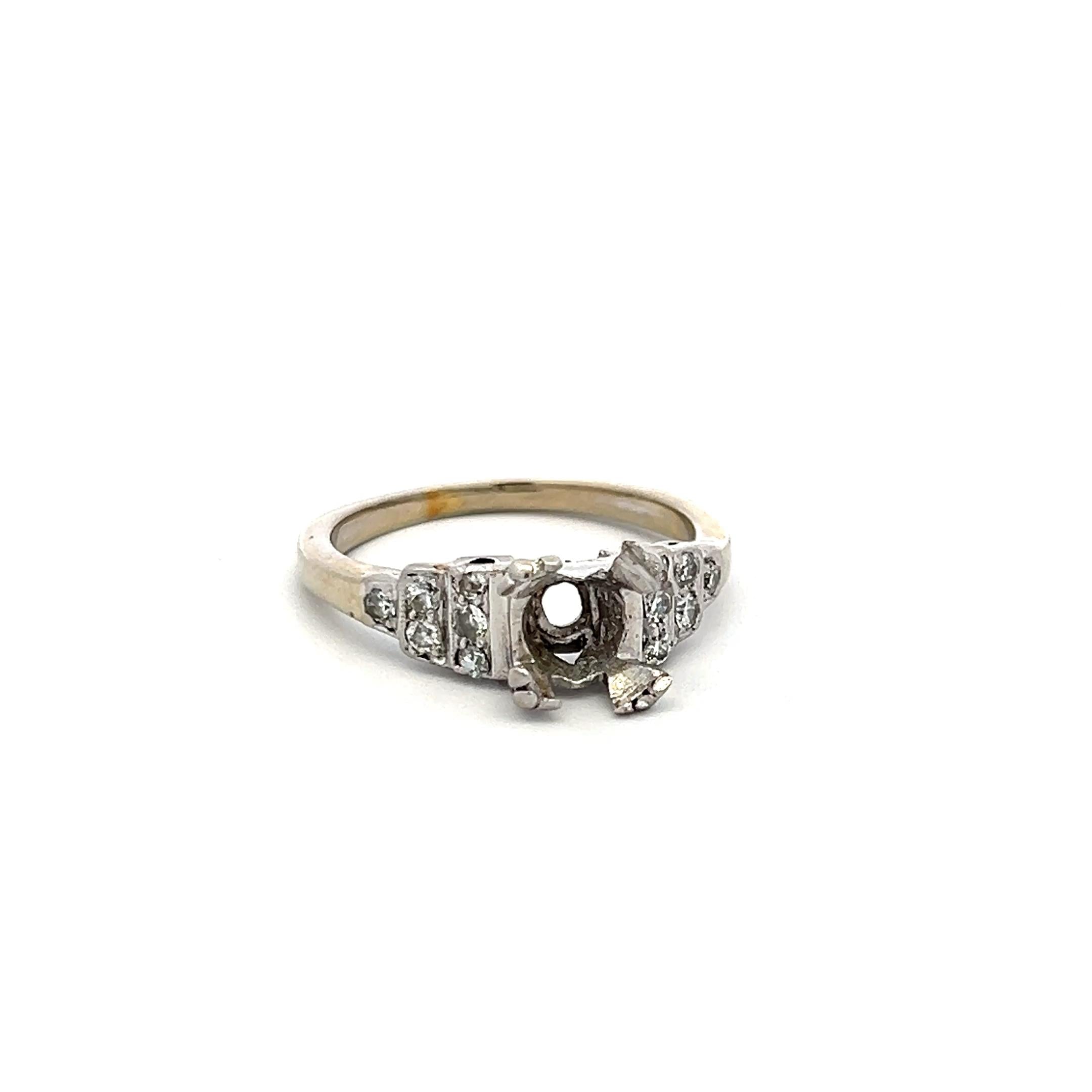 0.12 Carat Old European Cut H SI Diamond 14 Karat White Gold Semi Mount Ring