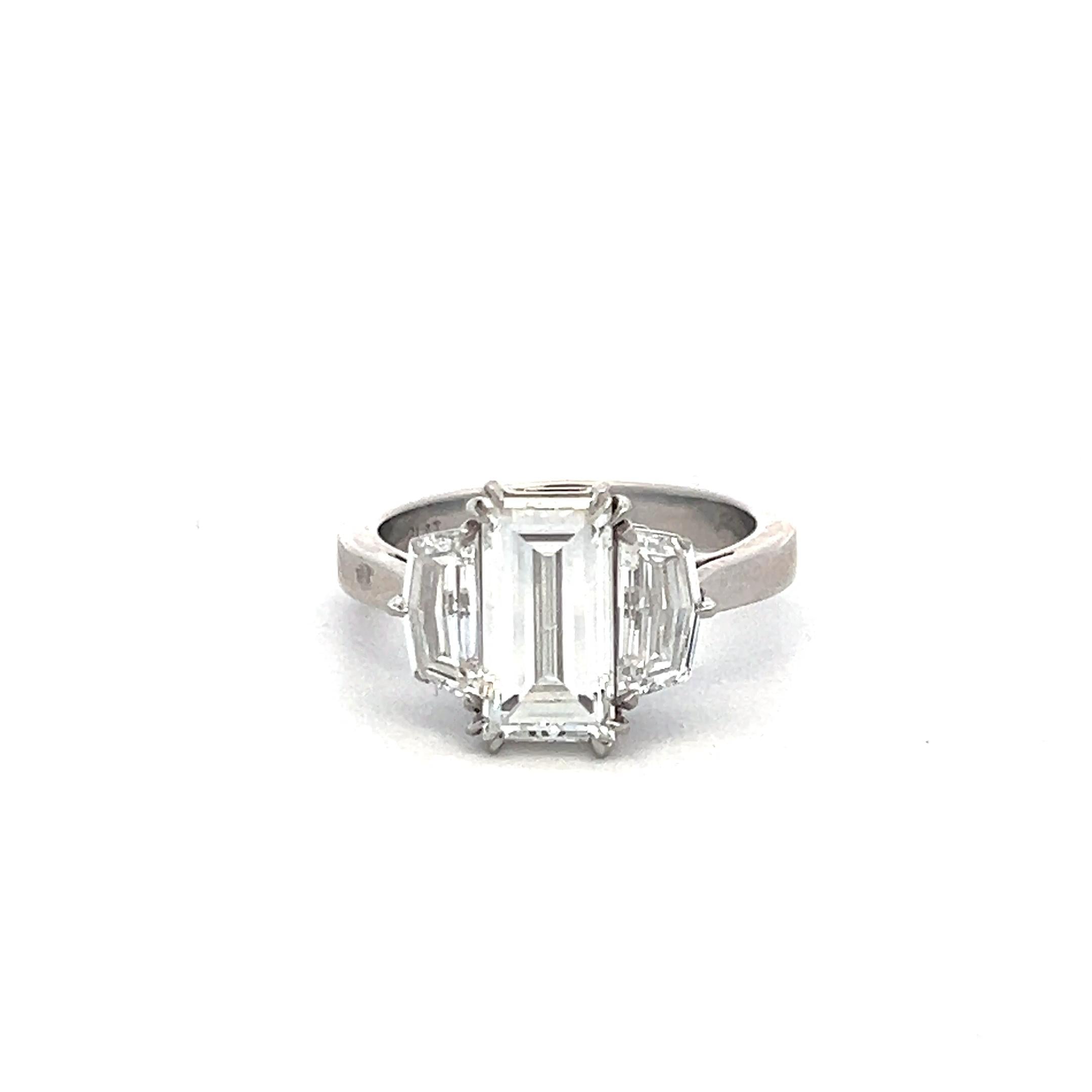 3.01 Carat Baguette and Half Moon Shape Diamond Platinum Three-Stone Ring