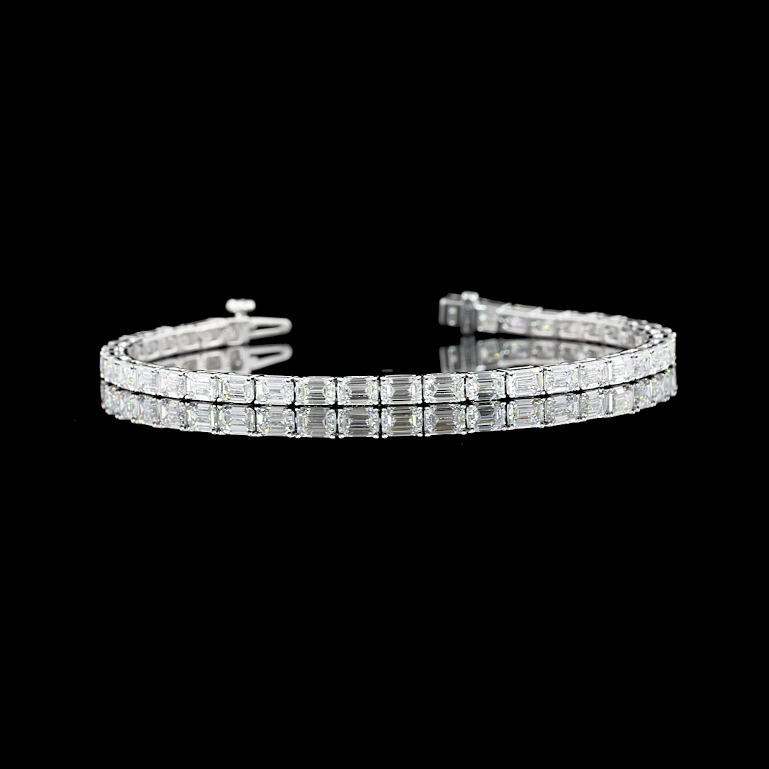 Lab-Grown 6.95 Carat Emerald E-VVS2 Diamond 14K White Gold Tennis Bracelet