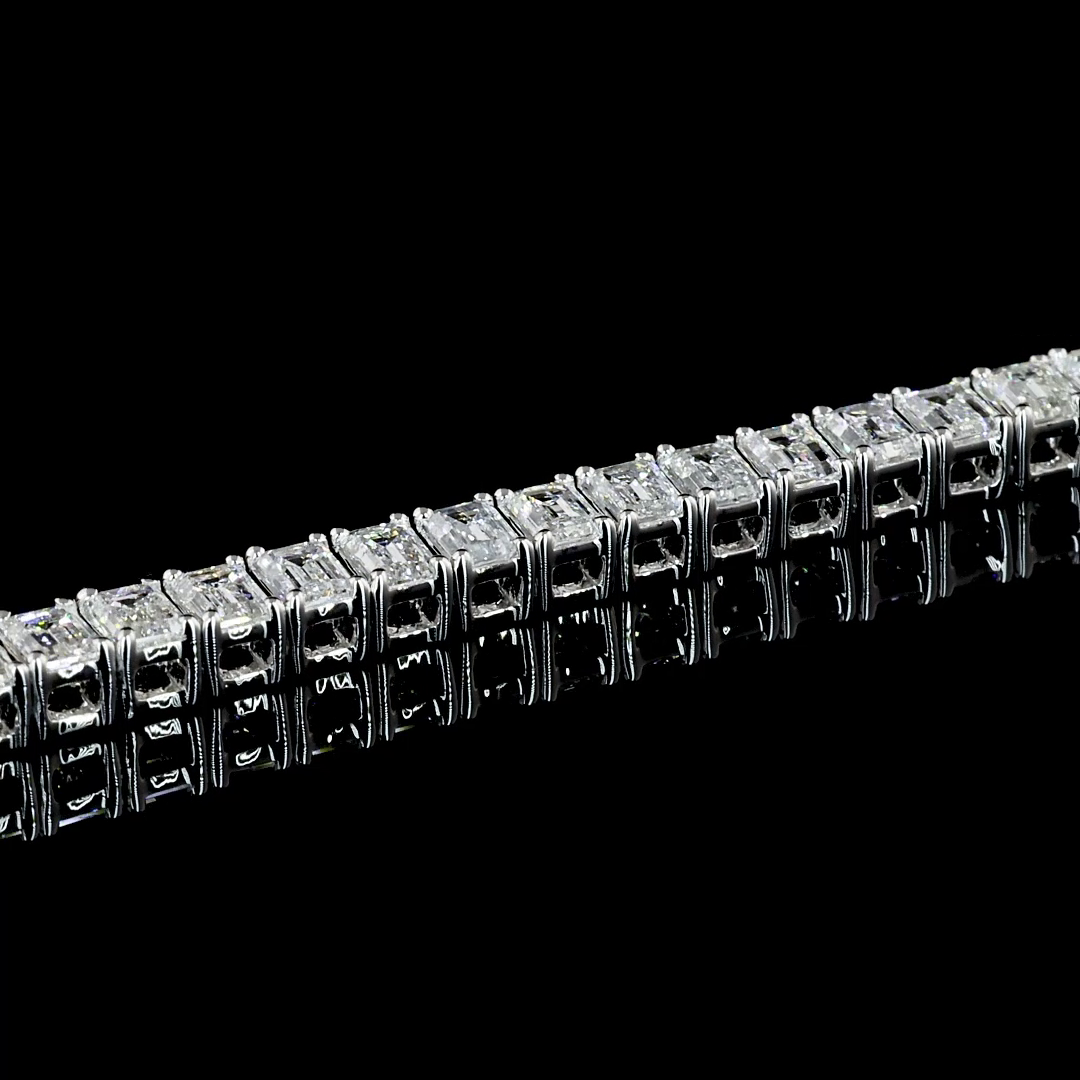 Lab-Grown 4.97 Carat Emerald F-VS2 Diamond 14K White Gold Tennis Bracelet
