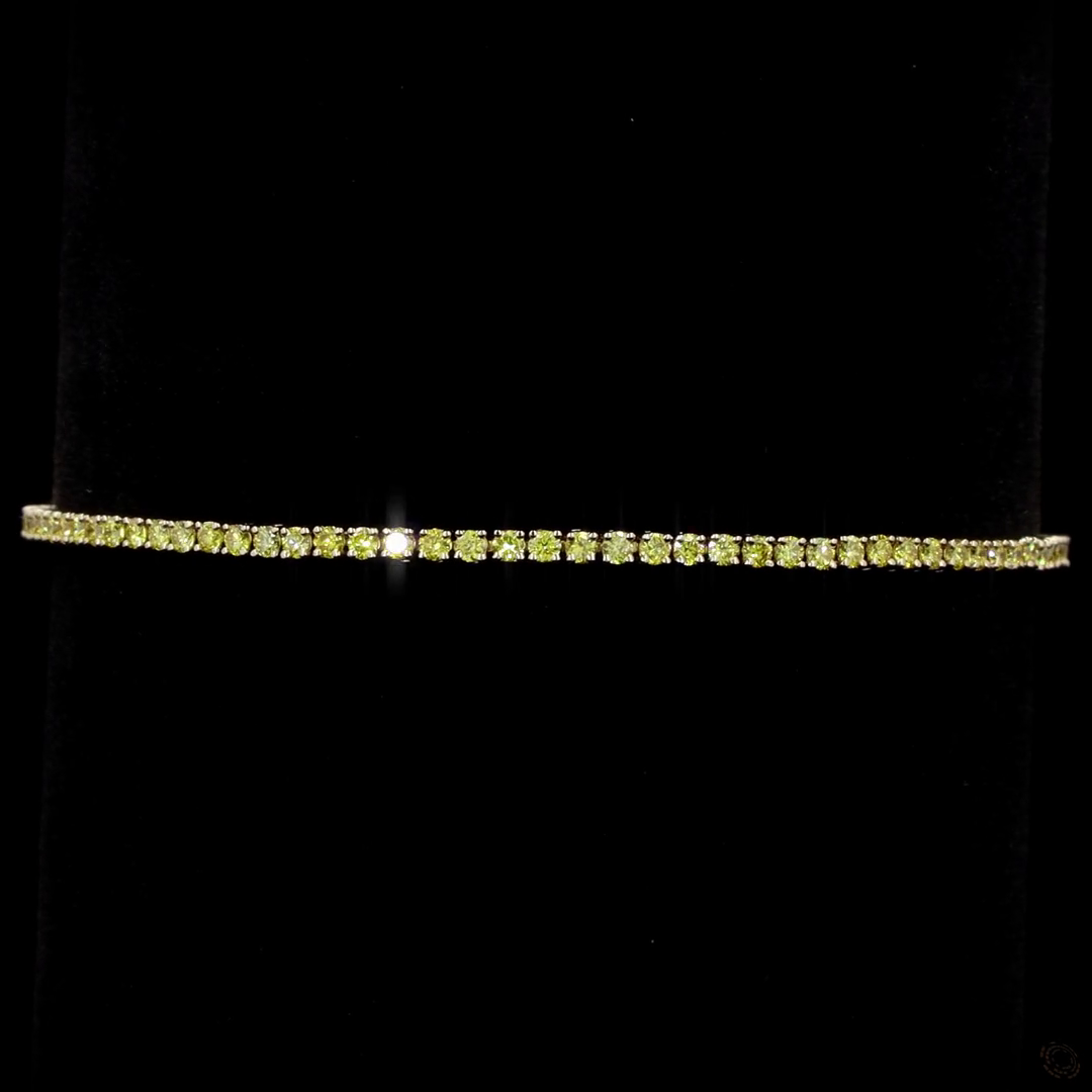 Lab-Grown 1.57 Carat Round Fancy Yellow-VS2 Diamond 14K Yellow Gold Tennis Bracelet