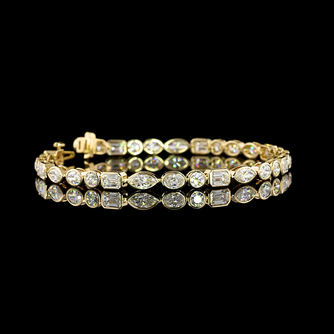 Lab-Grown 7.14 Carat MIX E-VS Diamond 14K Yellow Gold Tennis Bracelet
