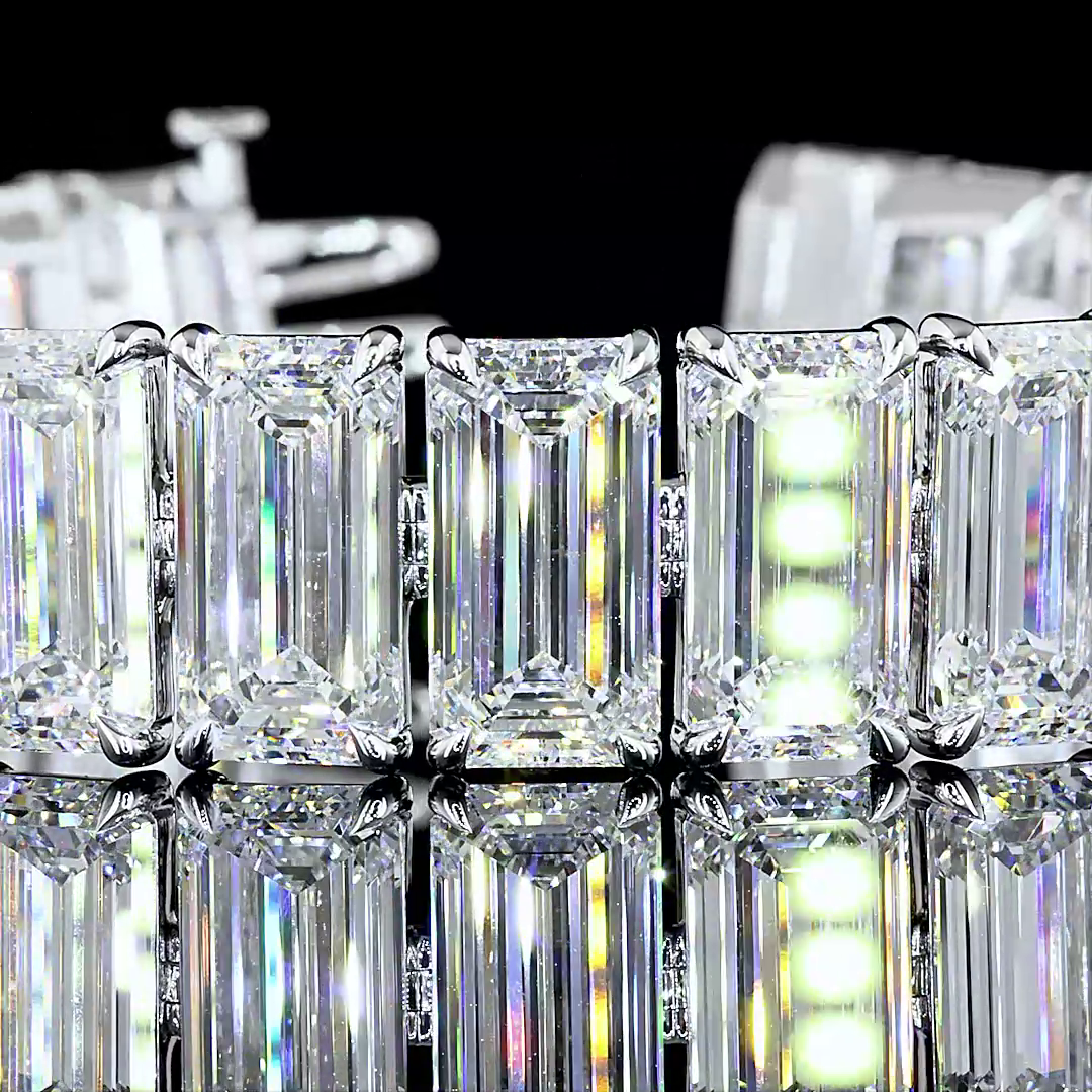 Lab-Grown 83.21 Carat Emerald E-VS1 Diamond 14K White Gold Tennis Bracelet
