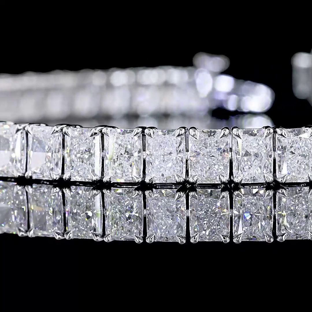 Lab-Grown 12.33 Carat Radiant F-VS Diamond 14K White Gold Tennis Bracelet