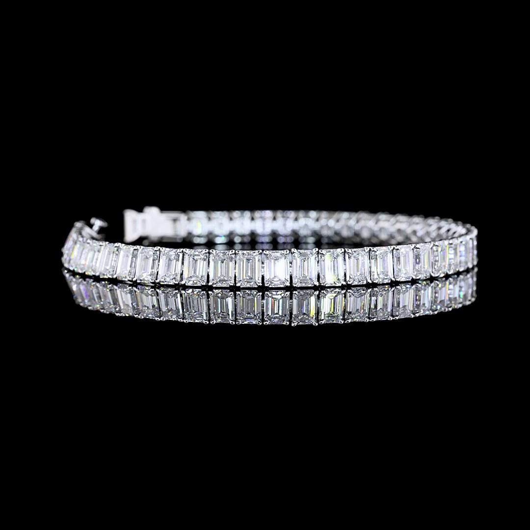 Lab-Grown 18.02 Carat Emerald E-VS Diamond 14K White Gold Tennis Bracelet