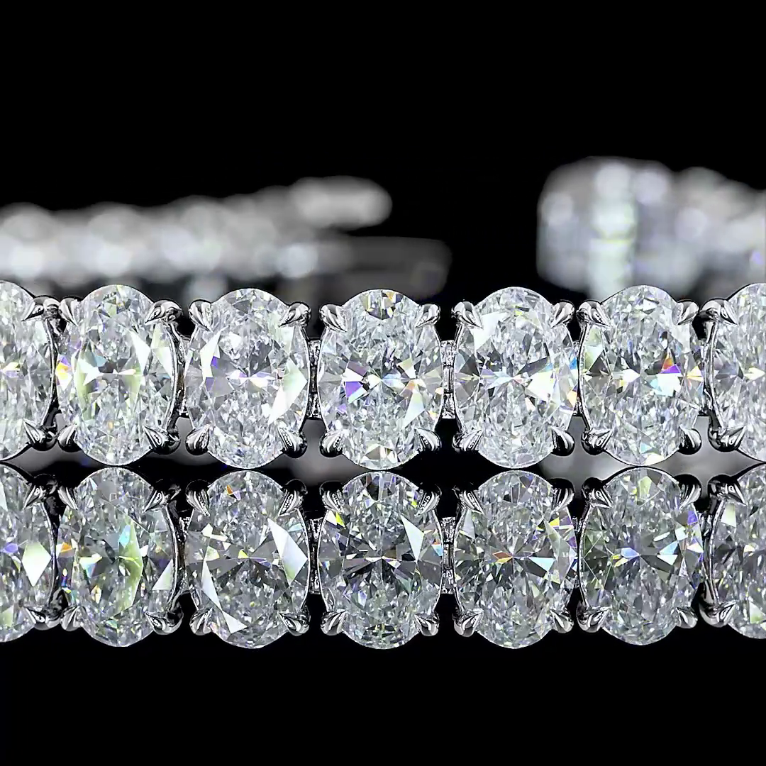 Lab-Grown 16.2 Carat Oval E-VS Diamond 14K White Gold Tennis Bracelet