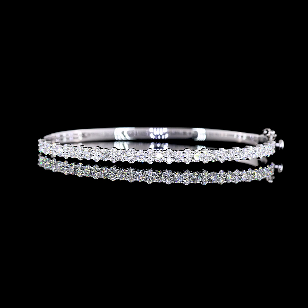 Lab-Grown 2.55 Carat Round E-VS1 Diamond 14K White Gold Bangles Bracelet