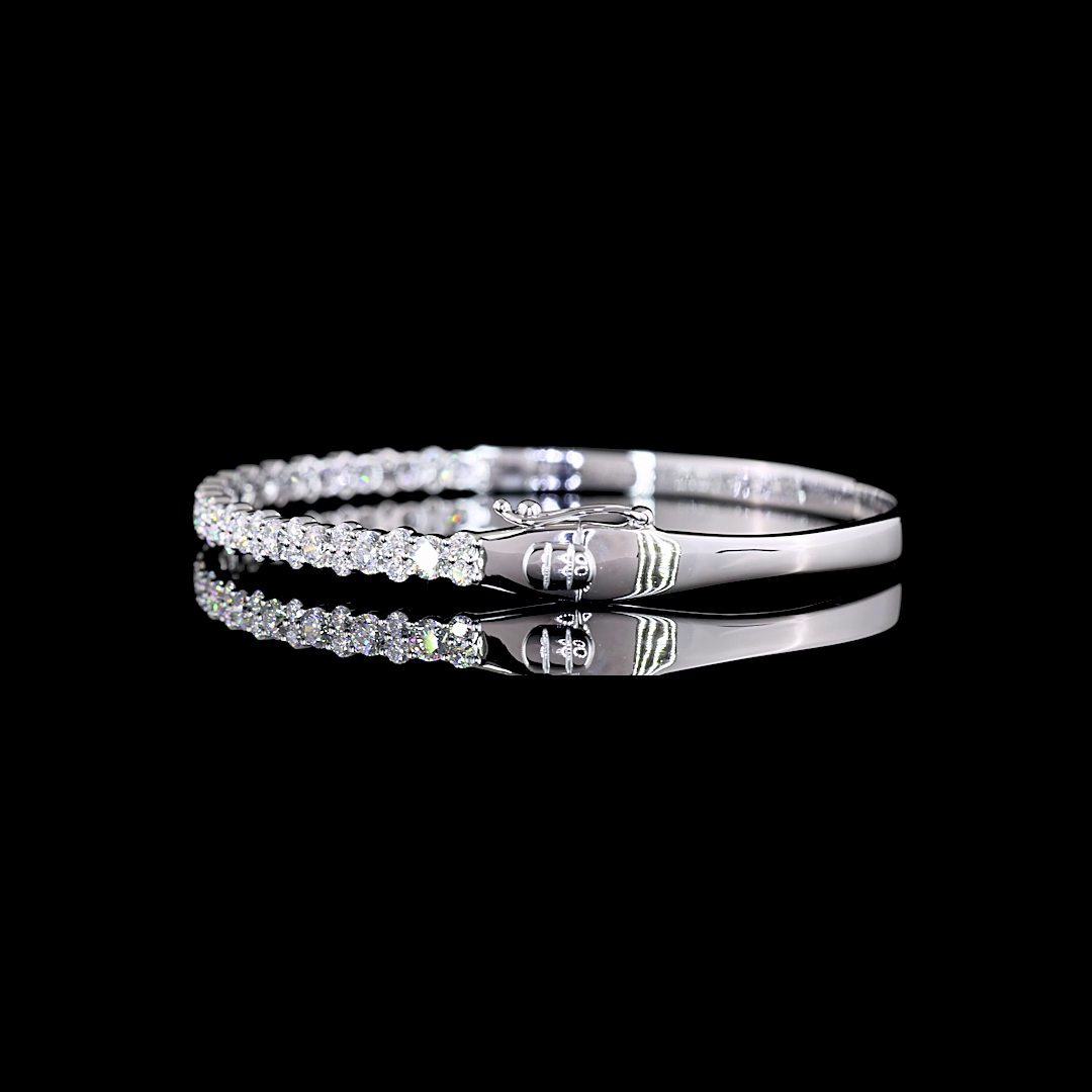 Lab-Grown 2.55 Carat Round E-VS1 Diamond 14K White Gold Bangles Bracelet
