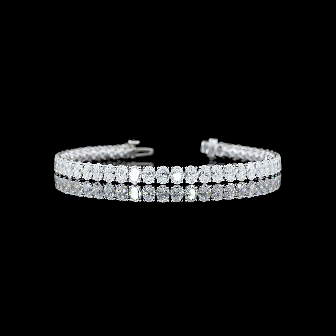 Lab-Grown 10.17 Carat Oval E-VS1 Diamond 14K White Gold Tennis Bracelet