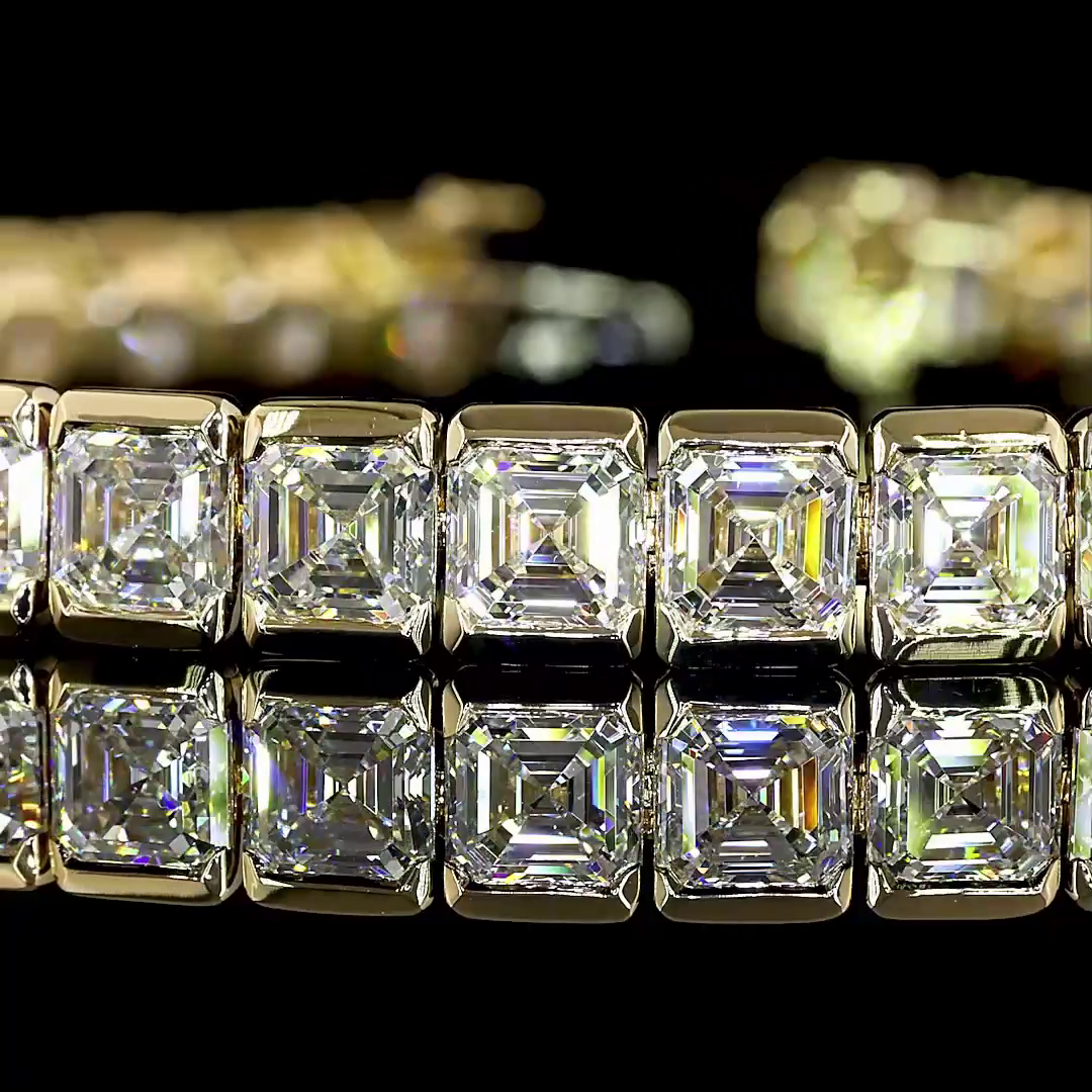 Lab-Grown 20.67 Carat Asscher - Diamond 14K Yellow Gold Tennis Bracelet