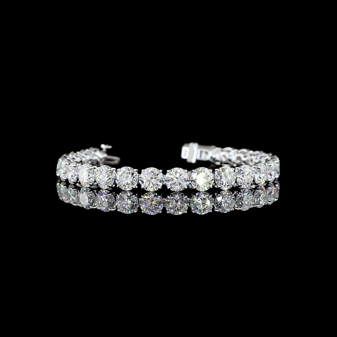 Lab-Grown 26.86 Carat Round E-VS Diamond 14K White Gold Tennis Bracelet