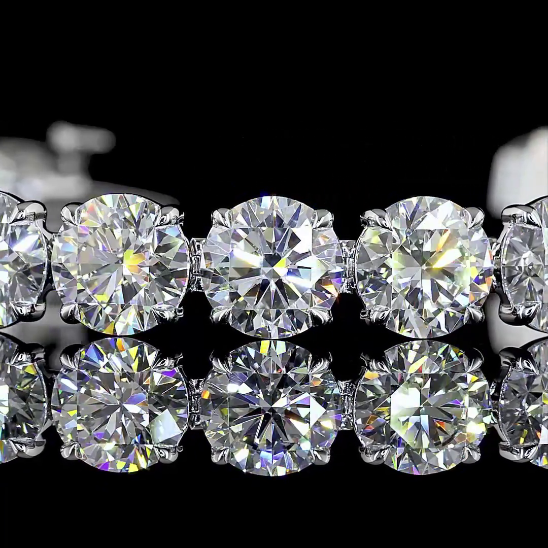 Lab-Grown 26.86 Carat Round E-VS Diamond 14K White Gold Tennis Bracelet