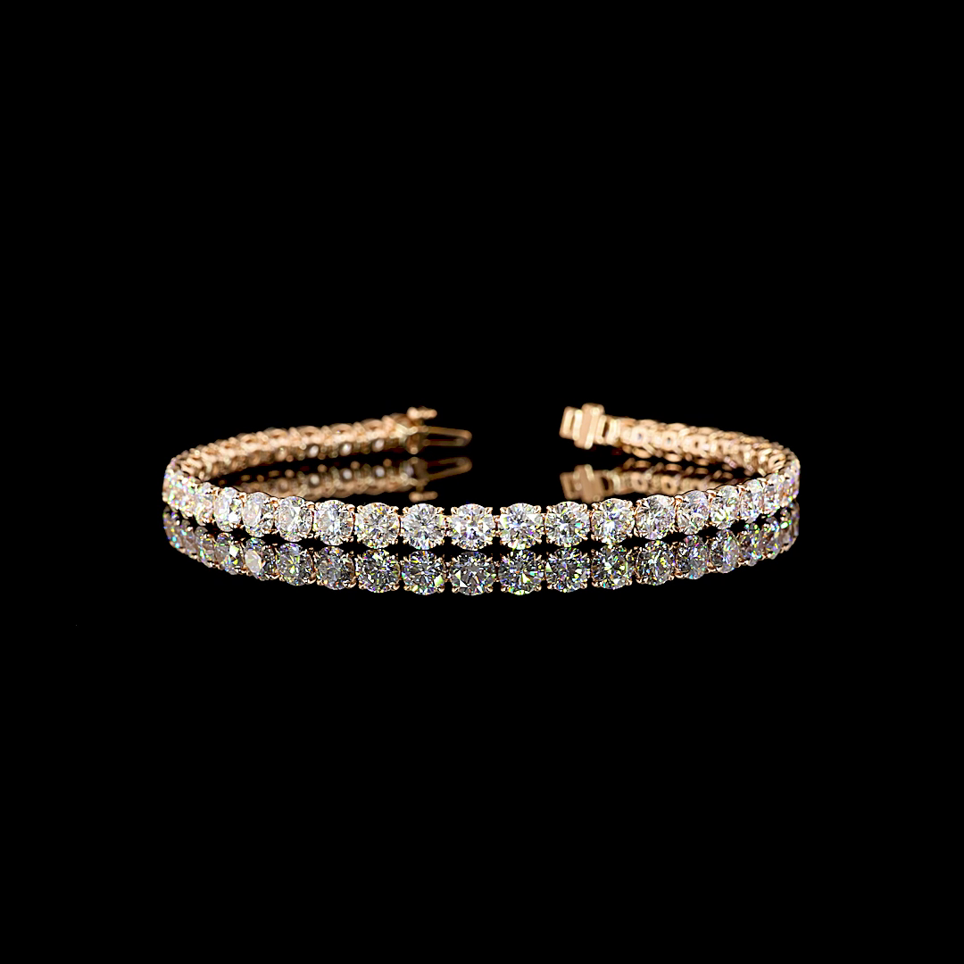 Lab-Grown 16.47 Carat Round E-VS1 Diamond 14K Rose Gold Tennis Bracelet