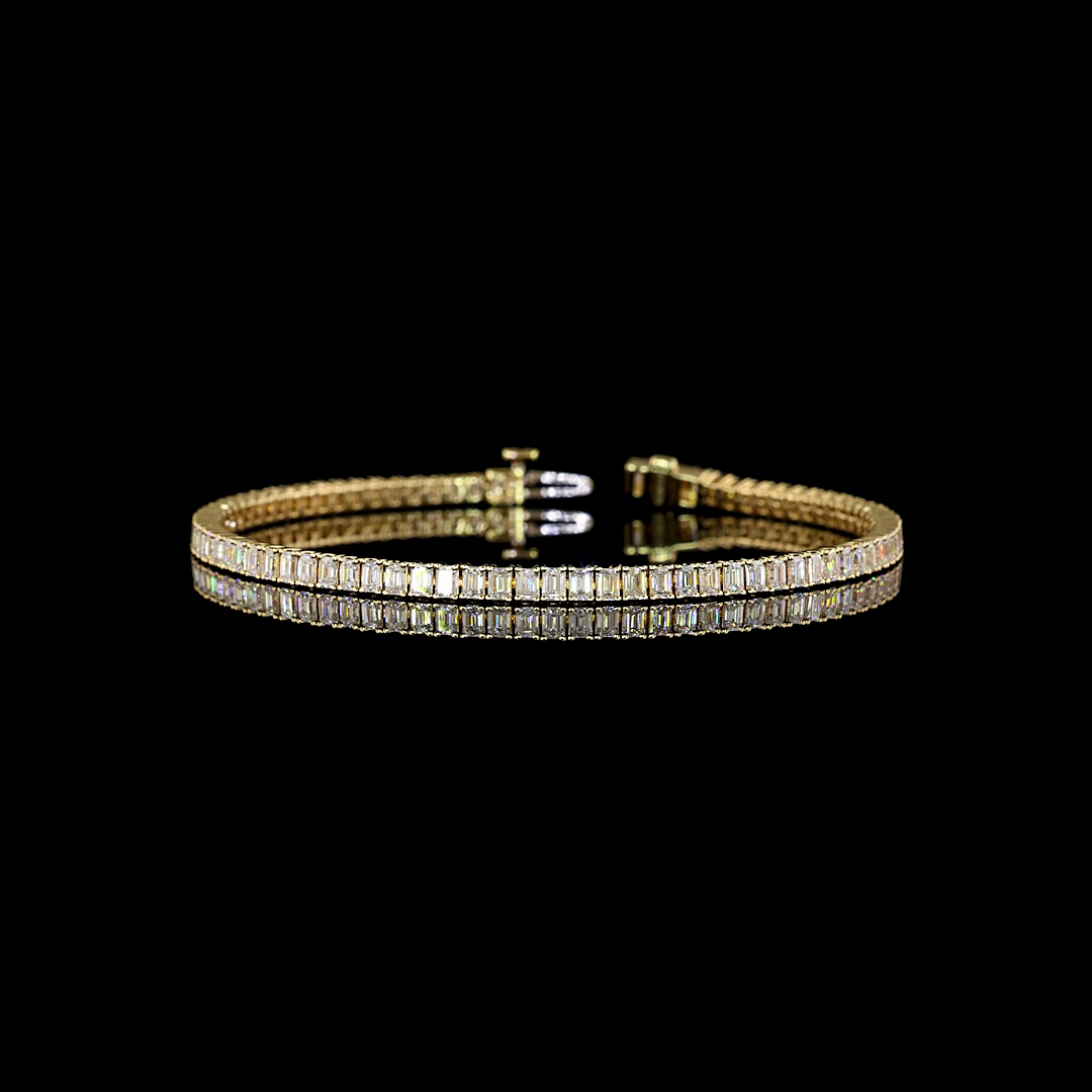 Lab-Grown 4.18 Carat Emerald - Diamond 14K Yellow Gold Tennis Bracelet