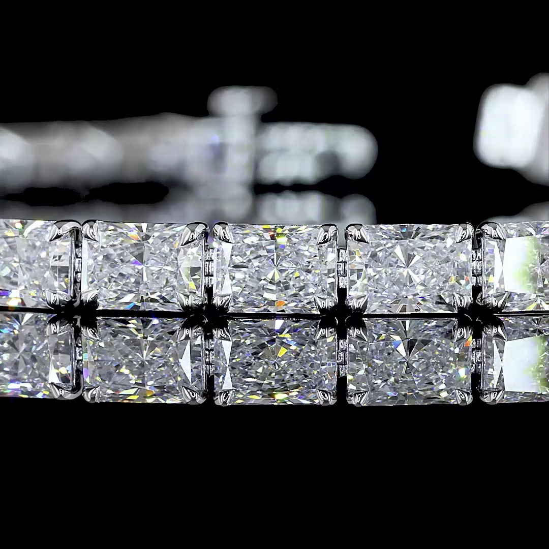 Lab-Grown 11.77 Carat Radiant E-VS Diamond 14K White Gold Tennis Bracelet