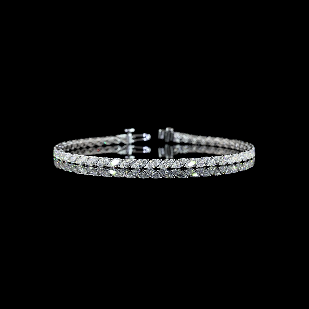 Lab-Grown 5.15 Carat Marquise E-VS Diamond 14K White Gold Tennis Bracelet