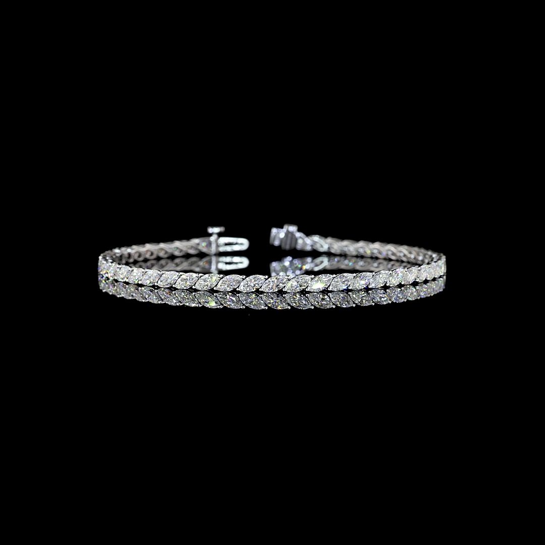 Lab-Grown 5.04 Carat Marquise E-VS Diamond 14K White Gold Tennis Bracelet