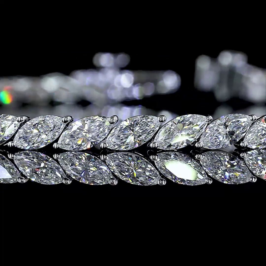 Lab-Grown 5.04 Carat Marquise E-VS Diamond 14K White Gold Tennis Bracelet