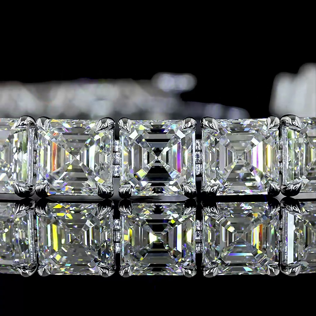 Lab-Grown 25.51 Carat Asscher F-VVS2 Diamond 14K White Gold Tennis Bracelet