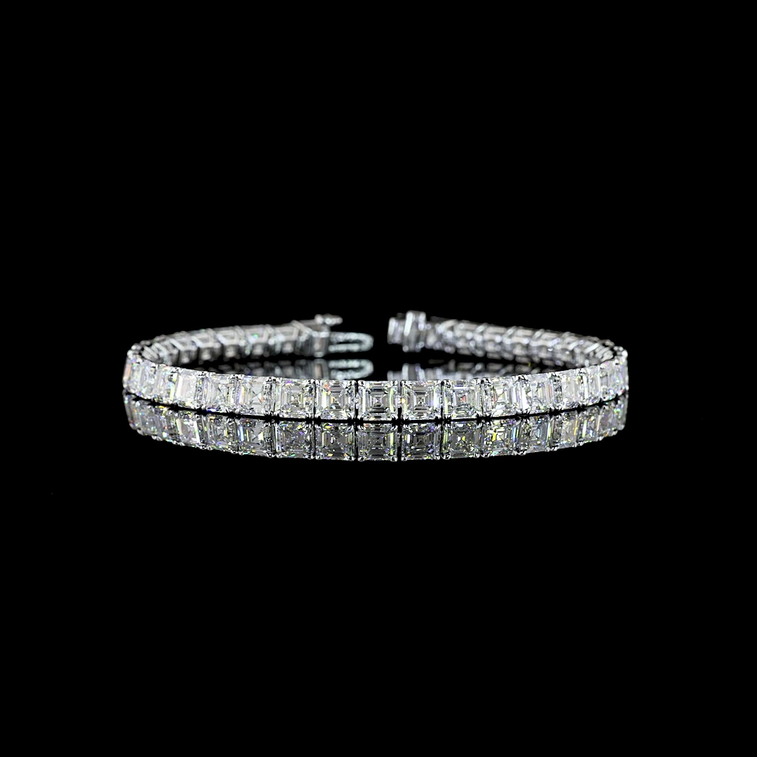 Lab-Grown 19.77 Carat Asscher E-VS Diamond 14K White Gold Tennis Bracelet