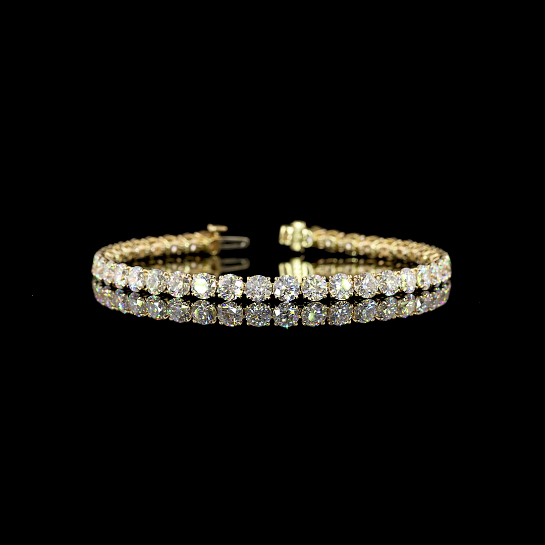 Lab-Grown 11.96 Carat Round E-VS Diamond 14K Yellow Gold Tennis Bracelet