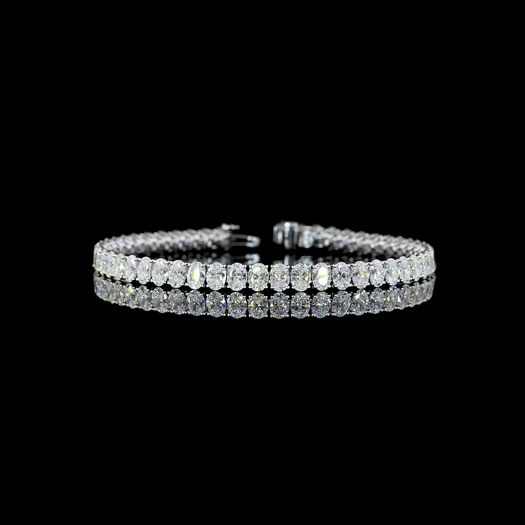 Lab-Grown 10.96 Carat Oval E-VS Diamond 14K White Gold Tennis Bracelet