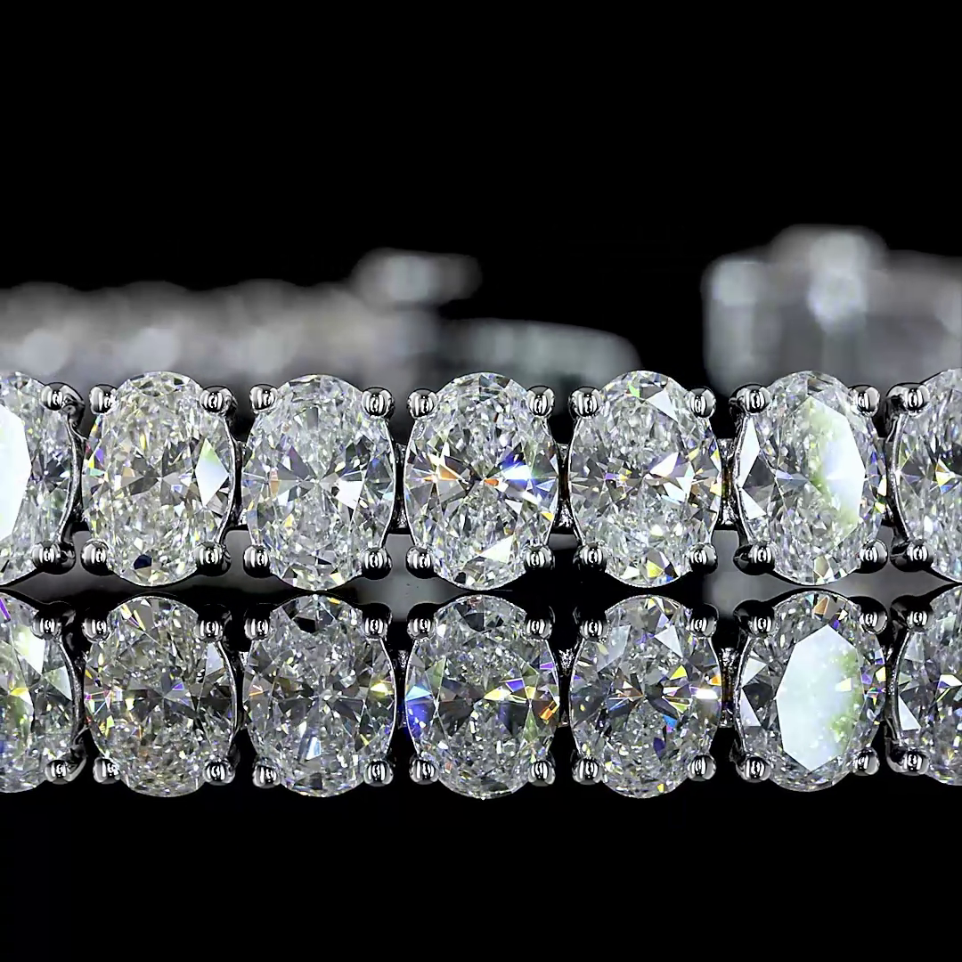 Lab-Grown 10.96 Carat Oval E-VS Diamond 14K White Gold Tennis Bracelet